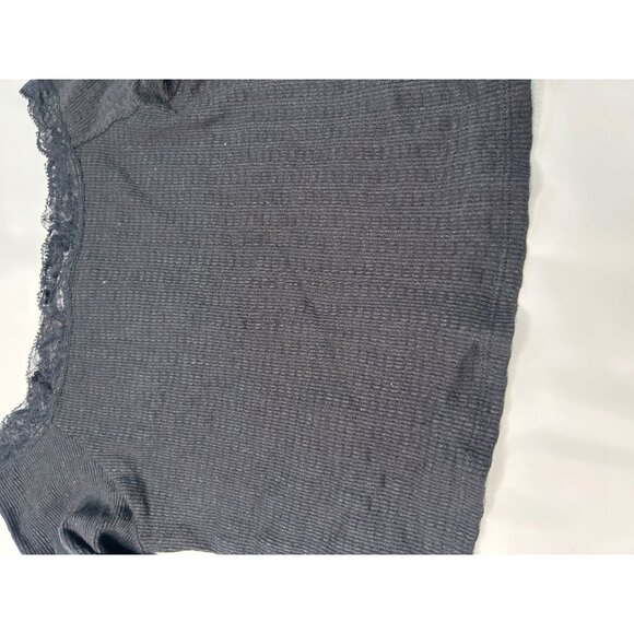 Off-Shoulder Black Crop Top Outlaw Womens L Ribbed Knit Long Sleeve - Picture 6 of 8